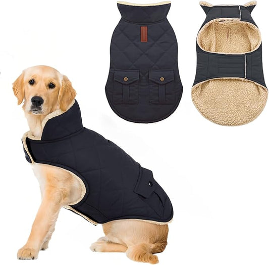 ASENKU Warm Dog Winter Coat Fleece & Turtleneck Dog Puffer Jacket with Pockets Waterproof Pet Cold Weather Clothes with Leash Hole for Medium Large Dogs