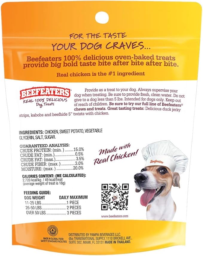 Beefeaters Sweet Potato Wrap with Chicken – Dog Treat. No Corn, Wheat, Soy or Gluten, Low Fat, Whole Muscle Jerky, Ideal for Training & Snacks