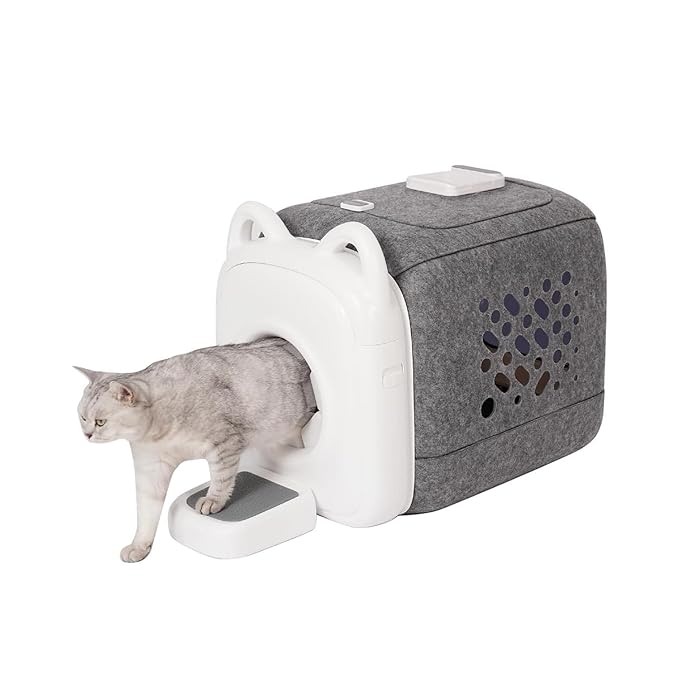 automatic cats self groomer - 360° Surround Skin Friendly cat grooming supplies,Cat Brushes with biomimetic cat tongue brush Include And Smart feeder For Long, or Short Haired [White]