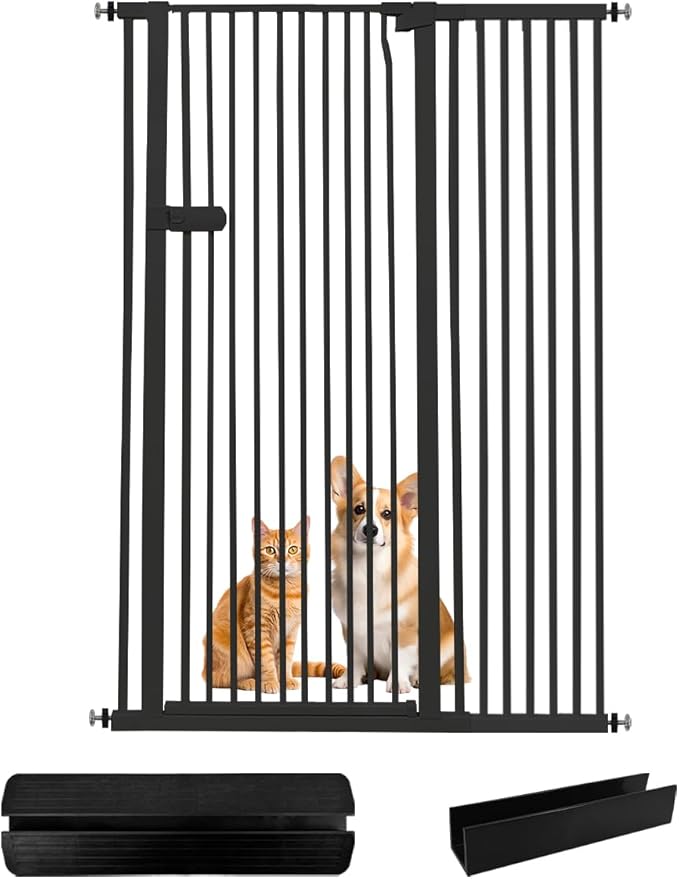 Lumizone Extra Tall Cat Gate 61.02" High Pressure Mounted Extra Wide 2025 New (17 Sizes) 1.37" Gap No Drilling Auto-Close One-Handed Operation Tall Pet Gate for Dogs(Black, 42.52"-46.64"/108-118CM)