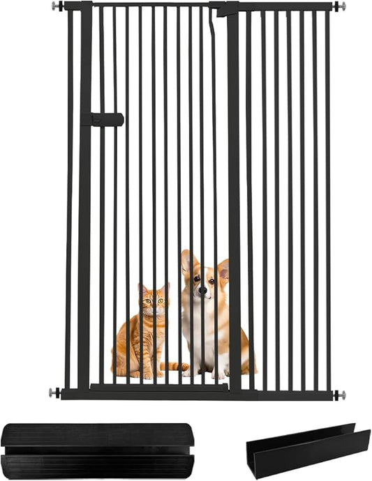 Lumizone Extra Tall Cat Gate 61.02" High Pressure Mounted Extra Wide 2025 New (17 Sizes) 1.37" Gap No Drilling Auto-Close One-Handed Operation Tall Pet Gate for Dogs(Black, 42.52"-46.64"/108-118CM)