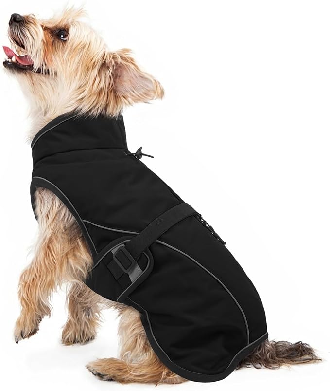 Warm Dog Coat for Winter,Waterproof Jacket with Zipper,Detachable Dog Coat with Adjustable Buckle,Comfortable Jacket for Dogs in Cold and Windy Days.S Black