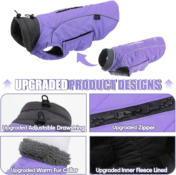 EMUST Dog Jackets for Winter, Cold Weather Coats for Dogs, Soft Winter Jackets for Medium Large Dog, Pet Vest for Small Medium Large Dogs, Purple, L