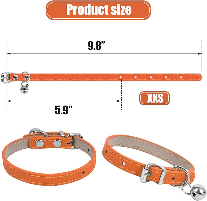 XXS Dog Collar Teacup Dog Collars, Orange Dogs Collars, Teacup Dog Collar for Small Dogs Cats, Orange, 3/8 inch Width