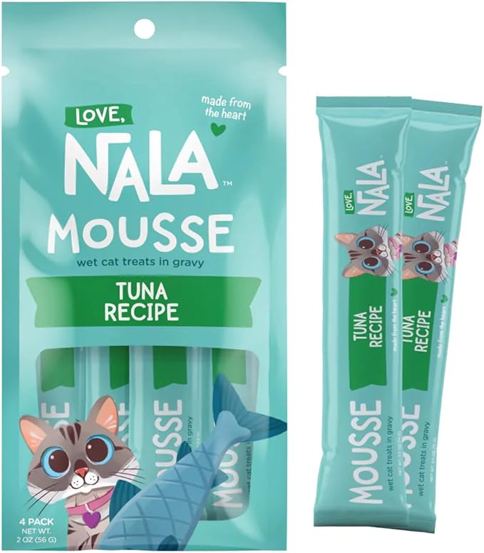 Love, NALA - Natural Lickable Cat Squeeze Up Treat,Topper - Tuna Mousse - Wet Food Cat Puree - Grain Free, Non-GMO, Minerals, Vitamins - 4 Pack 2 oz.