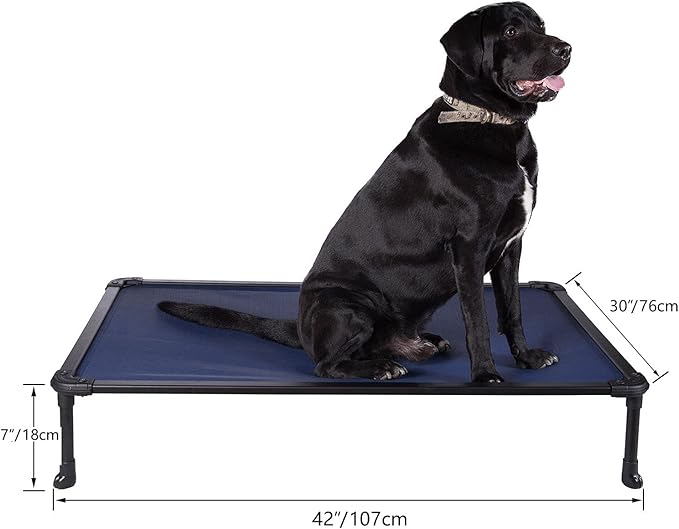 Veehoo Chew Proof Elevated Dog Bed - Cooling Raised Pet Cot - Rustless Aluminum Frame and Durable Textilene Mesh, Unique Designed No-Slip Feet for Indoor or Outdoor Use, Blue, Large, CWC2002