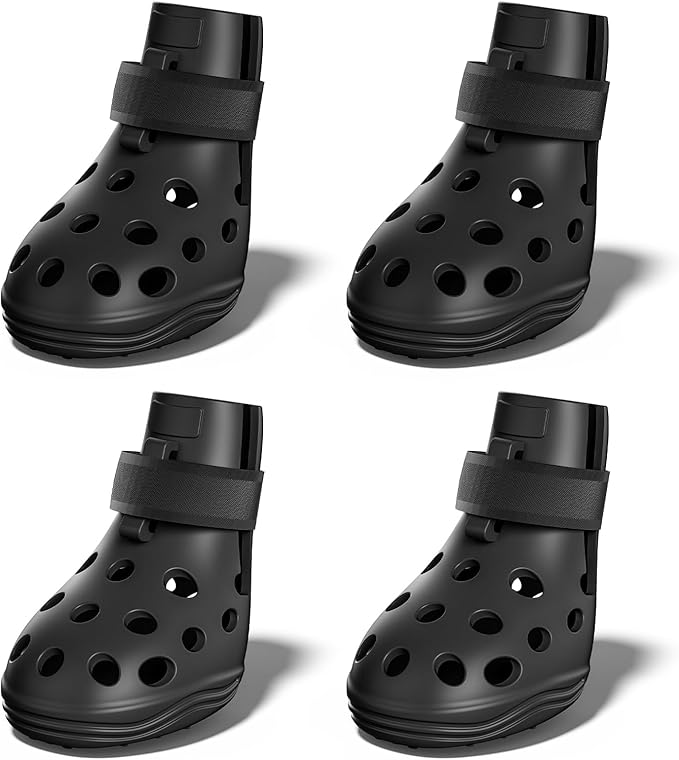 Dog Shoes for Hot Pavement, Breathable Dog Boots Paw Protectors with Adjustable Straps & Non-Slip Sole, Easy On & Off, Waterproof, Easy-Cleaning (Black, M)