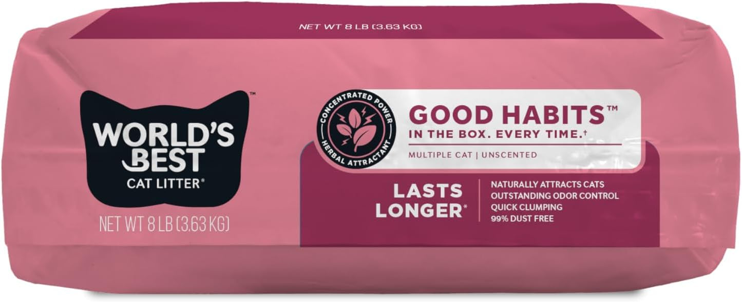 WORLD'S BEST CAT LITTER Good Habits Cat Attract Litter | Natural Plant-Based Attractant | Multicat Flushable Corn Litter | Unscented Odor Control | Low Tracking & Lightweight | Made in USA 8lb Bag