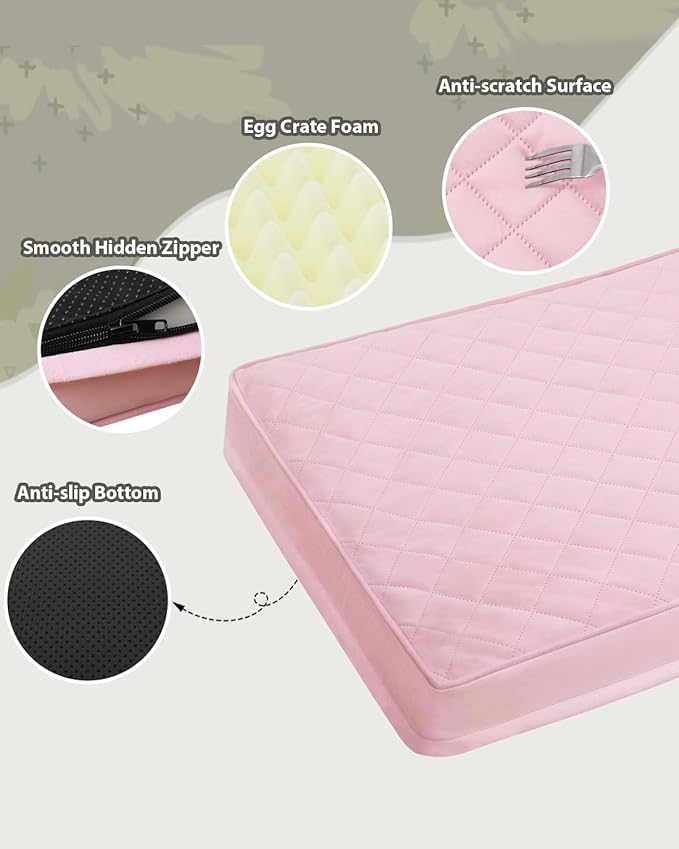Orthopedic XL Dog Beds Large Sized Dog Waterproof Pet Kennel Pad with Removable Washable Cover and Non-Slip Bottom, 41x27 Inch, Pink