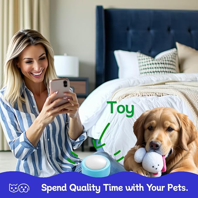 Talking Buttons for Cats, Dog Buttons Talk, Voice Recording Button for Pet Communication, Set of 2 Blue Recordable Button with Batteries, Long Standby Dog & Cat Training Clicker