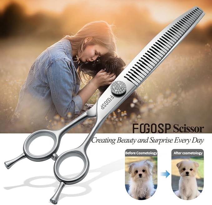 8.0'' Curved Chunkers Shears for Dog Grooming Professional Magic Pet Grooming Scissors with Big Artificial Diamonds 38 Teeth for Large Dogs(8.0 in, Curved Chunkers)