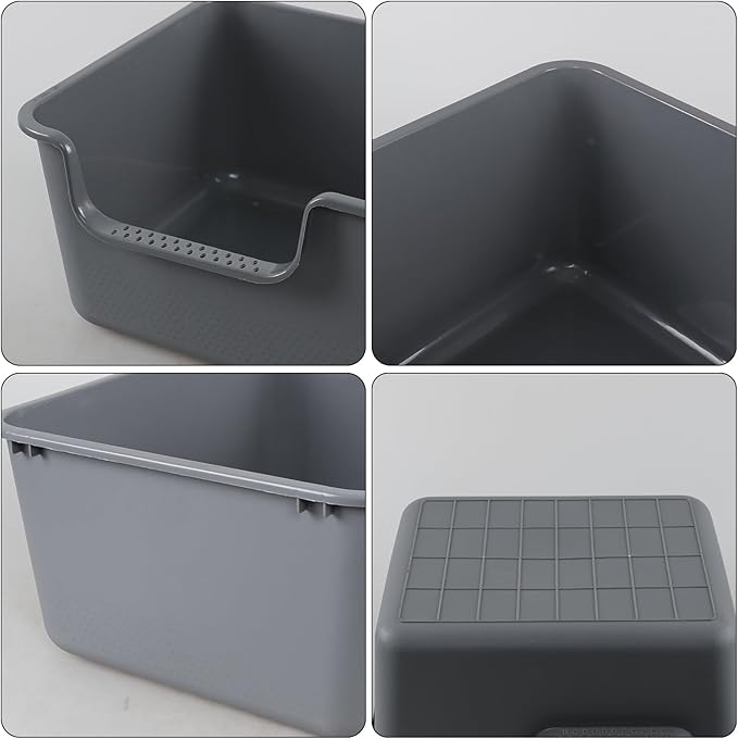Readsky Large Cat Litter Box with High Sides, Open Top Cat Litter Tray with Scoop, 4-Pack, Gray
