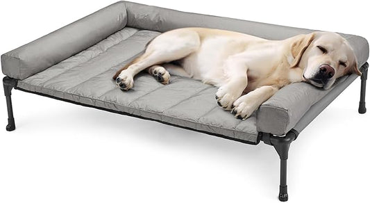 Veehoo Cooling Elevated Dog Bed Add Removable Waterproof Bolster Cushion Mat, Raised Pet Cot with Breathable Teslin Mesh, No-Slip Feet, Dog Couch Bed for Indoor Outdoor, 42x30inches, Grey, CWC2331B