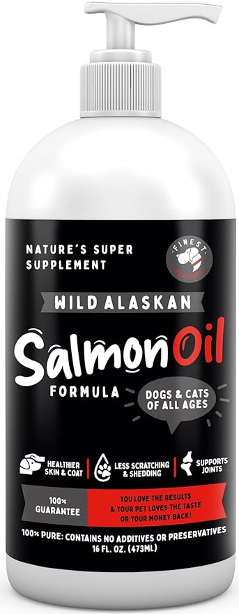 Wild Alaskan Salmon Oil for Dogs & Cats - Omega 3 Fish Oil with Pollock & Salmon for Sensitive Skin & Coat Health. EPA & DHA Ease Itching, Supports Joint, Immune & Heart Health (16oz)