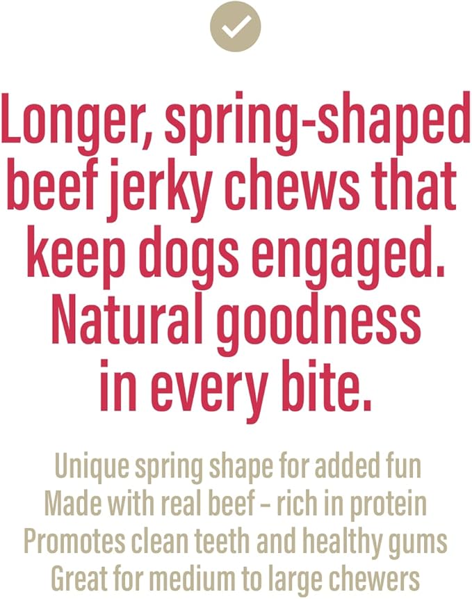 Chewer's Joy Beef Jerky Spring 7–8" (12CT) – Natural Dog Treats – Single Ingredient Long-Lasting Chews, High Protein