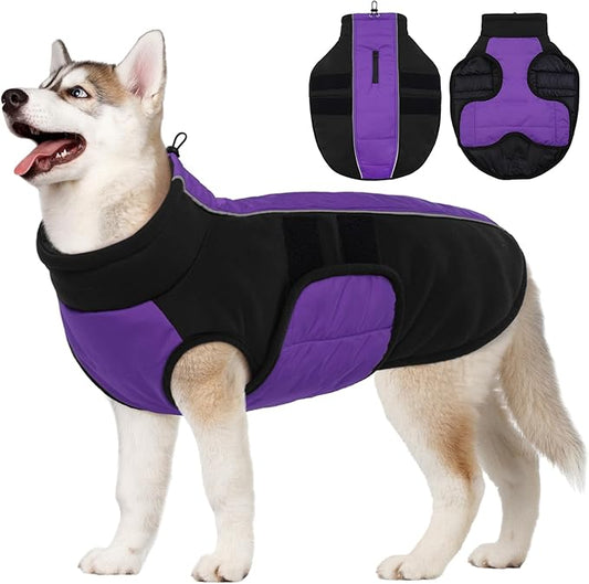 Kuoser XXXL Dog Coat, Dog Jackets for Large Dogs, Reflective Pet Winter Coat Cold Weather Coats, Doggie Snow Jacket Warm Apparel Clothes for Great Dane, Purple XXXL