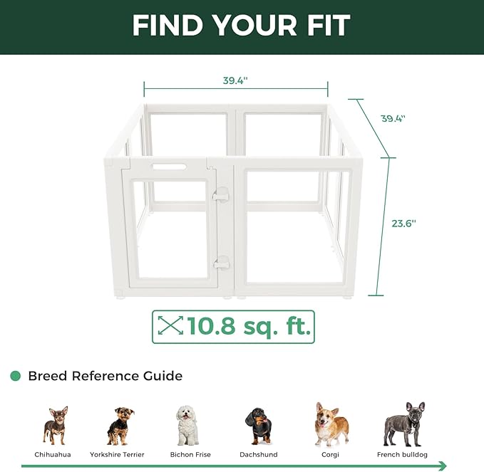 FXW AuraSpace Acrylic Indoor Dog Playpen for Puppies and Small Dogs, 24 Inch, 8 Panels, White