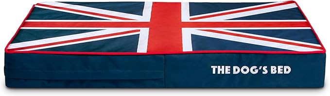The Dog’s Bed Orthopedic Memory Foam Dog Bed, Medium Blue & Red Trim UK Center Flag, Pain Relief for Arthritis, Hip & Elbow Dysplasia, Post Surgery, Supportive, Calming, Waterproof Washable