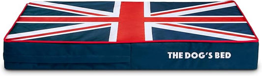 The Dog’s Bed Orthopedic Memory Foam Dog Bed, Medium Blue & Red Trim UK Center Flag, Pain Relief for Arthritis, Hip & Elbow Dysplasia, Post Surgery, Supportive, Calming, Waterproof Washable