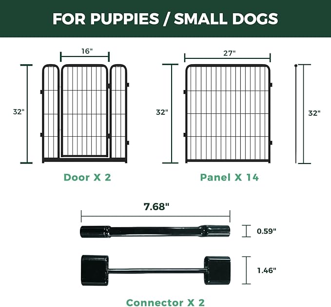 FXW Homeplus Unleashed Indoor Dog Playpen - Stress-Free and Safe Play, Heavy Duty 32 Inch 16 Panels Dog Pen with Connectors (Pack of 2) for Small and Medium Dogs, Black│Patented