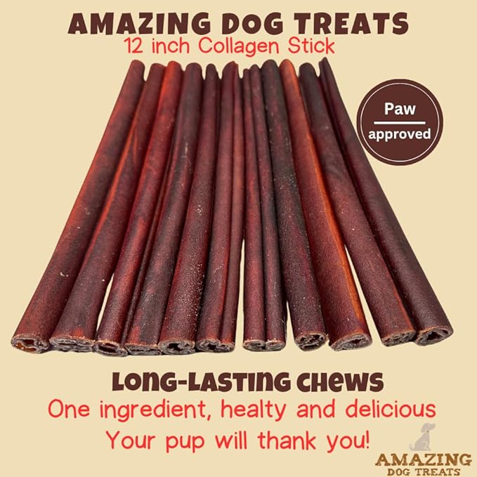 Amazing Dog Treats 12 Inch Collagen Stick - (5 Count) - Collagen Sticks for Dogs - No Hide Dog Bones
