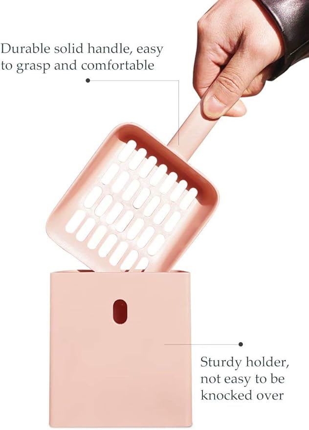Cat Litter Scooper with Caddy Holder, Cat Scooper for Litter Box with Stand, A Nice Addition to cat Litter Tray Box, Store The cat Litter Scoop When not in use, Modern, Durable and Cute -Light Pink