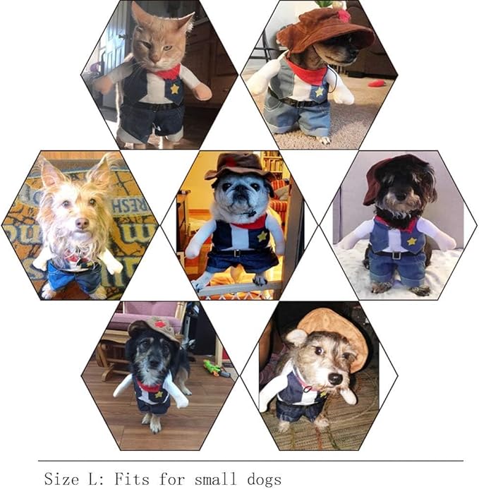 NACOCO Cowboy Costume with Hat for Cat and Small Dog - Halloween Clothes (Large) Blue