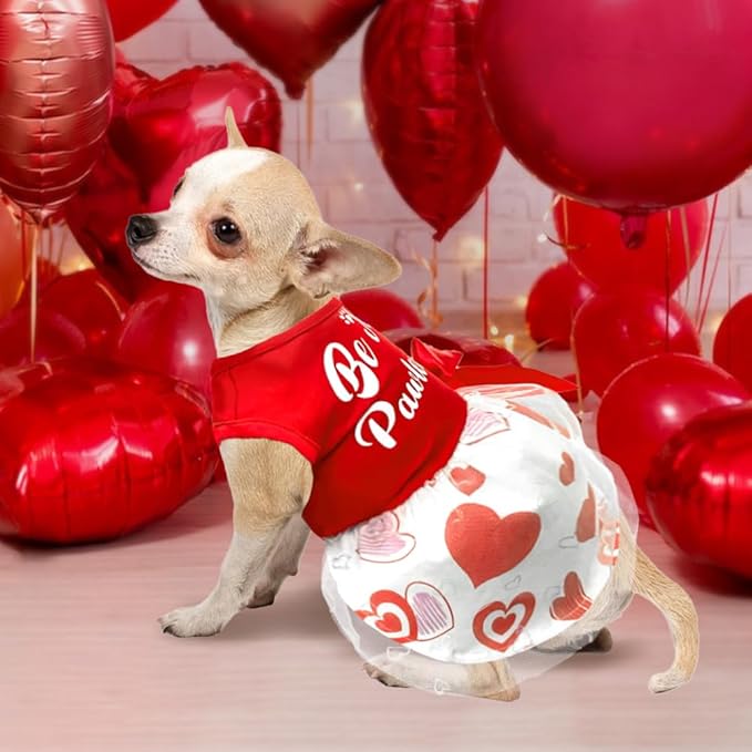 Dog Valentines Day Clothes Be My Pawlentine Dog Valentines Outfit Red Tulle Dog Dress with Bowknot for Small Medium Large Dogs Cat Girl
