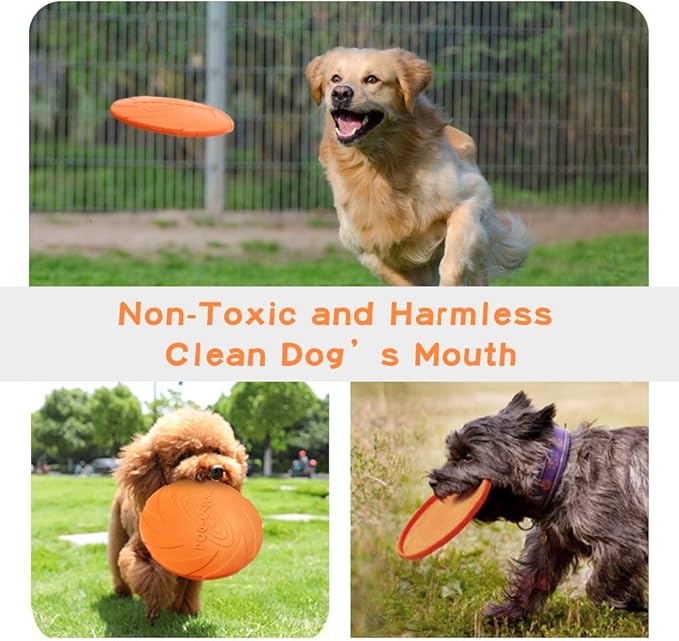 2 Pack Dog Flying Discs 8.7inches Durable Pet Interactive Toys Soft Rubber for Medium Large Breeds Training Outdoor Flight Orange