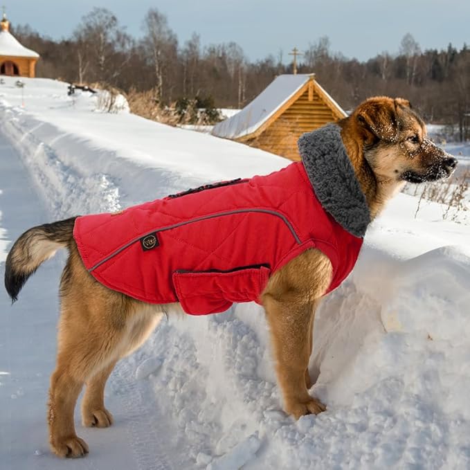 EMUST Dog Winter Jackets, Small/Medium/Large Dog Coat for Winter, French Bulldog Clothes for Dogs, Red, XL