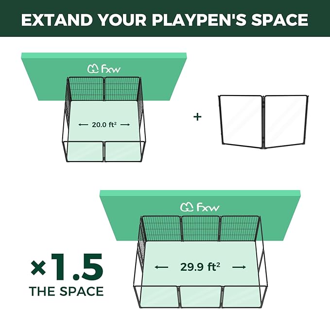 FXW Pawadise Acrylic & Wire Mesh Indoor Dog Playpen, Heavy Duty 32 Inch 2 Panels Metal Dog Pen for Small and Medium Dogs, Black│Patented