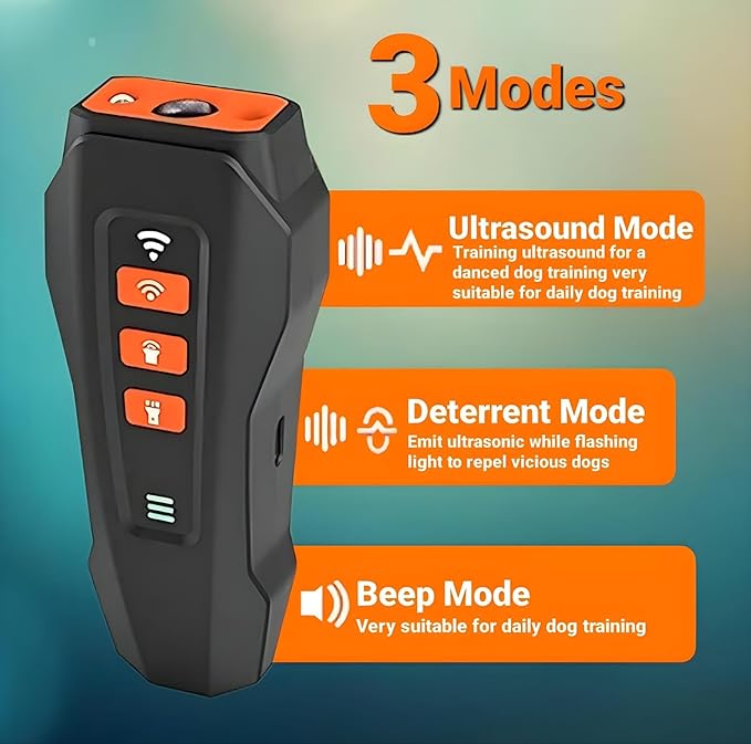 2025 Upgraded Ultrasonic Dog Bark Deterrent – Anti Barking Device for Dogs, No Shock Dog Trainer with 3 Modes & LED Light, Whistle Alternative, Behavior Correction, Portable for Indoor & Outdoor