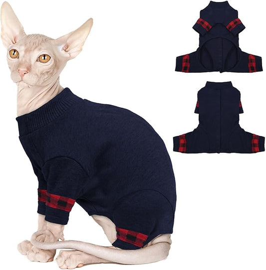 Sphynx Hairless Cats Sweater Shirt Kitten Soft Pullover Cute Cat Pajamas Jumpsuit Cotton Apparel Pet Winter Turtleneck for Cats DarkBlue XL