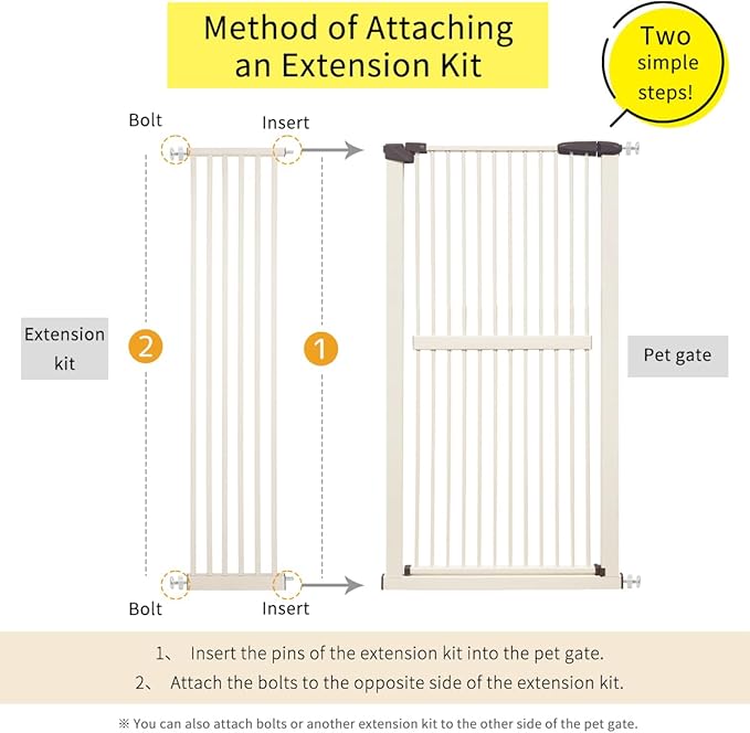 Lumizone Extra Tall Cat Gate Extension Kit 61.02" High Pressure Mounted 12.6" Extra Wide 1.37" Gap No Drilling Tall Pet Gate for Dogs (Cream, 12.60"/32cm)