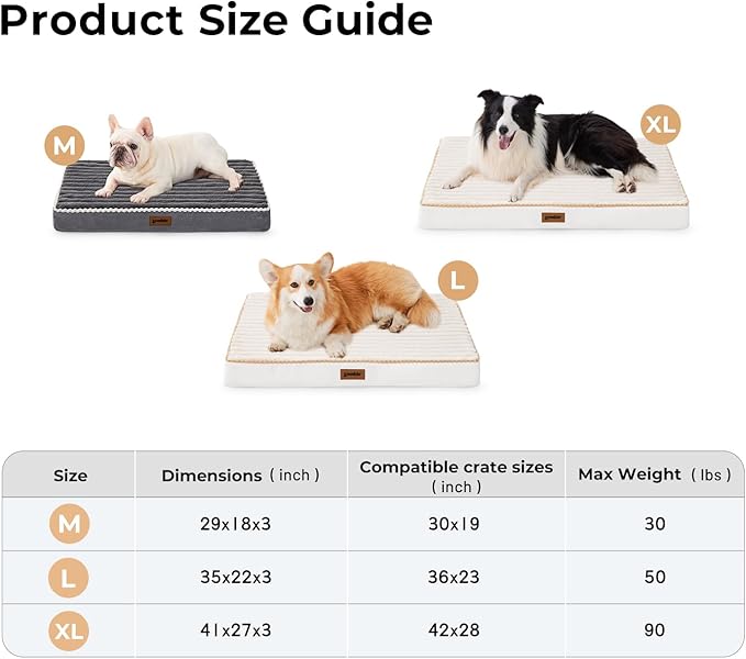 Dog Crate Bed for Medium Size Dog - Waterproof Puppy Bed for 30 Inch Kennel with Removable Washable Corduroy Cover, Orthopedic Support with Egg Crate Foam Filling, Grey