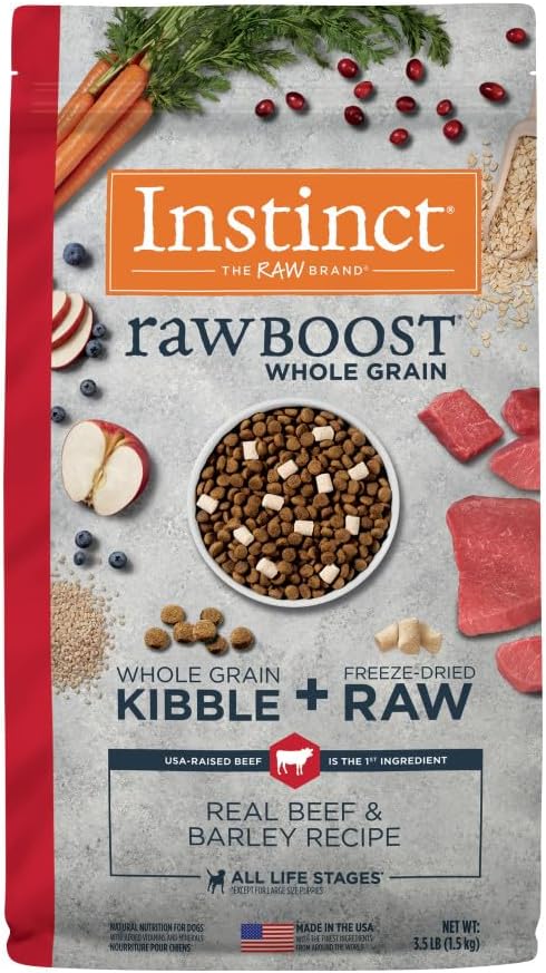 Instinct Raw Boost, Natural Dry Dog Food with Freeze Dried Pieces, High Protein, Whole Grain Recipe - Real Beef & Barley, 3.5 lb. Bag