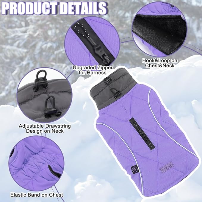 EMUST Dog Jackets for Winter, Cold Weather Coats for Dogs, Soft Winter Jackets for Medium Large Dog, Pet Vest for Small Medium Large Dogs, Purple, L