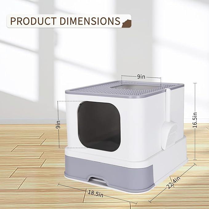RIZZARI Stainless Steel Cat Box: Enclosed Design with High Walls - White with Deodorizer - Large Litter Pan for Odor Control - Balcony Laundry Room Use