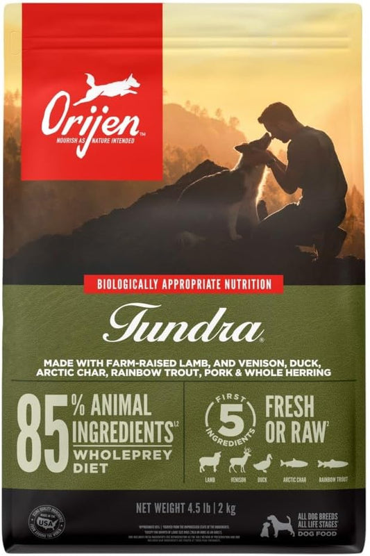 ORIJEN Grain Free Poultry Free High Protein Dry Dog Food Tundra Recipe 4.5lb Bag