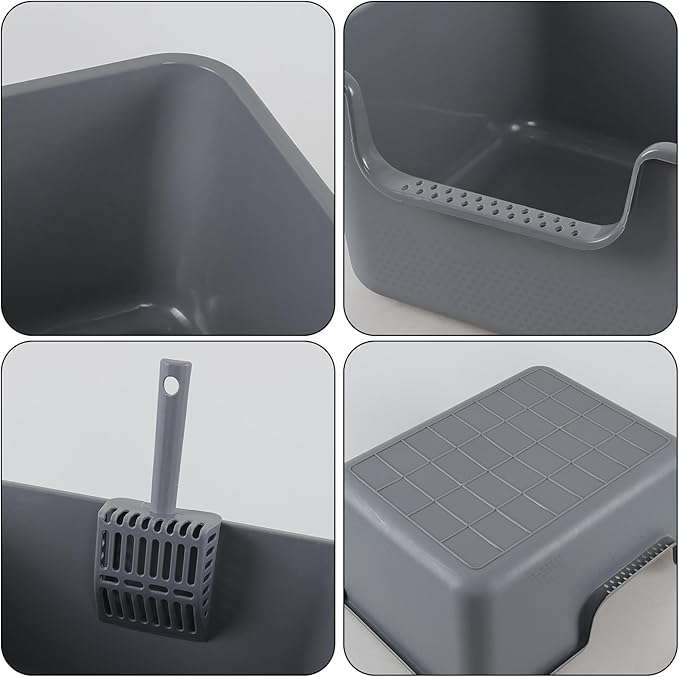 4-Pack Plastic Open Top Cat Litter Box, Cat Litter Box with High Sides, Grey