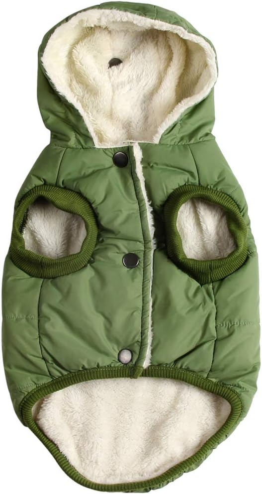 Fleece Lining Extra Warm Dog Hoodie in Winter,Small Dog Jacket Puppy Coats with Hooded Green XS