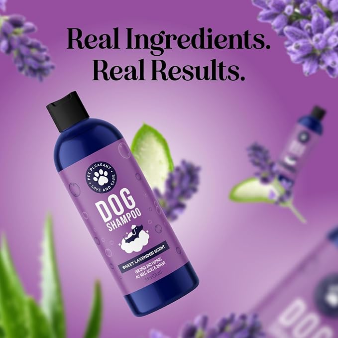 Soothing Oatmeal Shampoo for Dogs - Cleansing and Moisturizing Aloe & Oatmeal Dog Shampoo for Smelly Dogs of all Ages & Breeds - Gentle Sulfate and Paraben Free Dog Wash Made in USA (Lavender Vanilla)