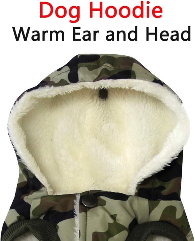 Fleece Lining Extra Warm Dog Hoodie in Winter,Small Dog Jacket Puppy Coats with Hooded,Green Camo XS