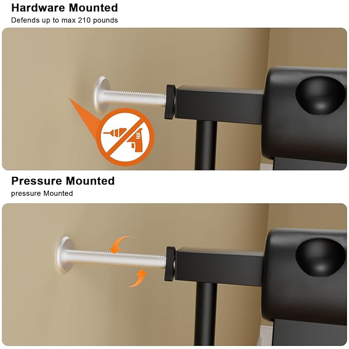 Walk Through Baby Gates Extra Wide for Stairs Doorways Auto Close Tension Black Metal Child Pet Safety Gates with Pressure Mount 62-67 Inch