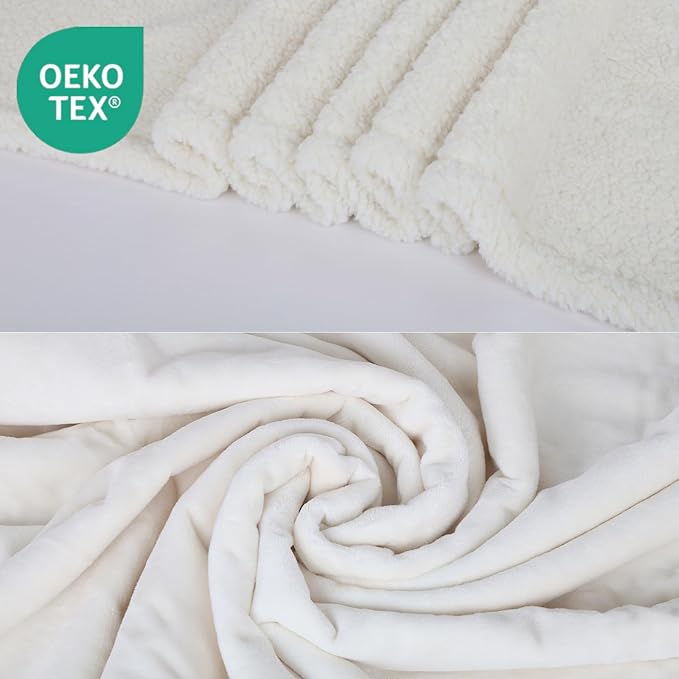 Waterproof Dog Blanket for Large Dogs - Reversible Washable Pet Blanket, Soft Sherpa Fleece Furniture Protector, Cat Throw Bed Couch, Cream, 60"x80"