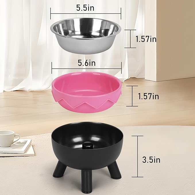 Raised Cat Food Bowls, Cute Cat Feeding Bowls for Food/Water Elevated with Non-Slip Stand, Detachable Anti Vomiting Stainless Steel Pet Bowl for Kitten, Puppies, Small Dogs Indoor/Outdoor