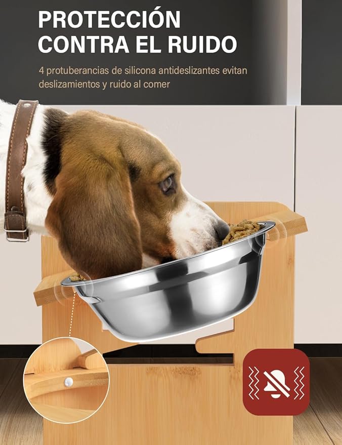 Vantic Elevated Dog Bowls, Adjustable Raised Dog Bowl Stand for Large and XLarge Pet, Sturdy Bamboo Food Feeder with 2 Stainless Steel Dishes, Natural
