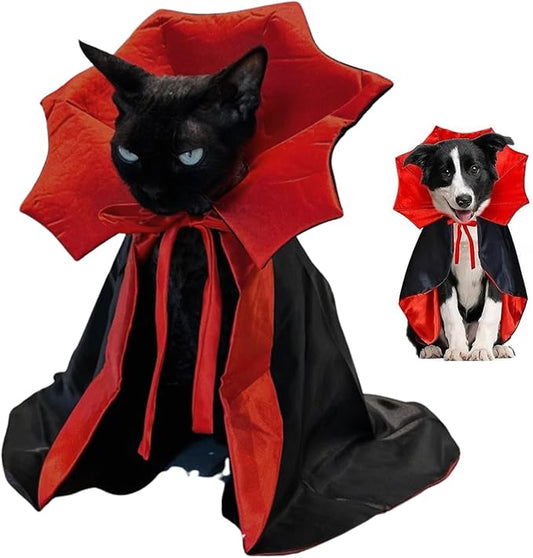 Cat/Dog Vampire Costume, Cute Funny Scary Pet Cape Cloak Clothes for Kitten & Small Medium Large Dogs, Dress Up Outfit for Halloween Cosplay (Medium)