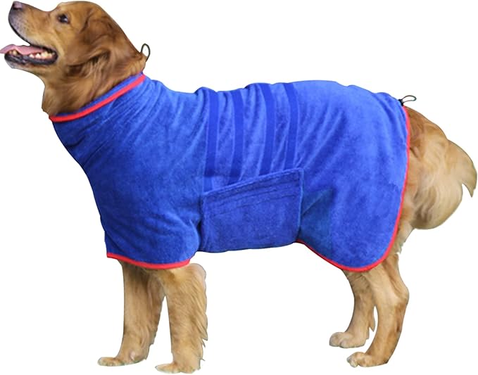 Dog Drying Coat - Fast Drying Dog Towel Robe - Microfiber Super Absorbent Pet Bathrobe, Adjustable Collar & Belly Strap Fast Drying Coat Pet Dog Cat Bath Robe Towel