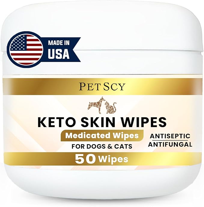 Petscy Travel Keto Skin Wipes - Antiseptic Dog Wipes for Paws, Ears, Facial Folds, Underarms & Other Sensitive Areas for Dogs & Cats – Aloe-Infused, Non-Greasy Formula - 50 Wipes